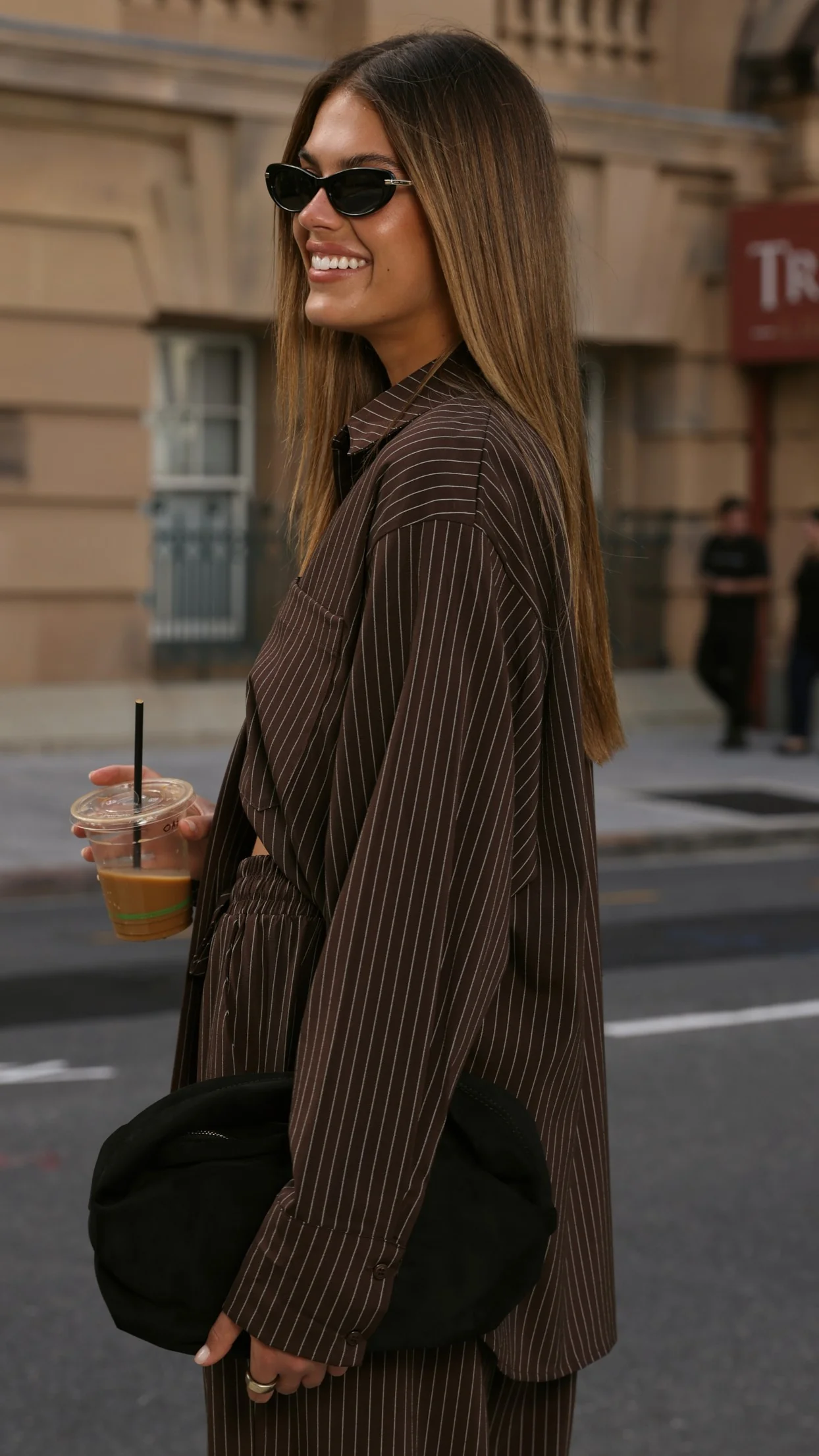 Zaila Long Sleeve Shirt - Chocolate/White Stripe - Image 2