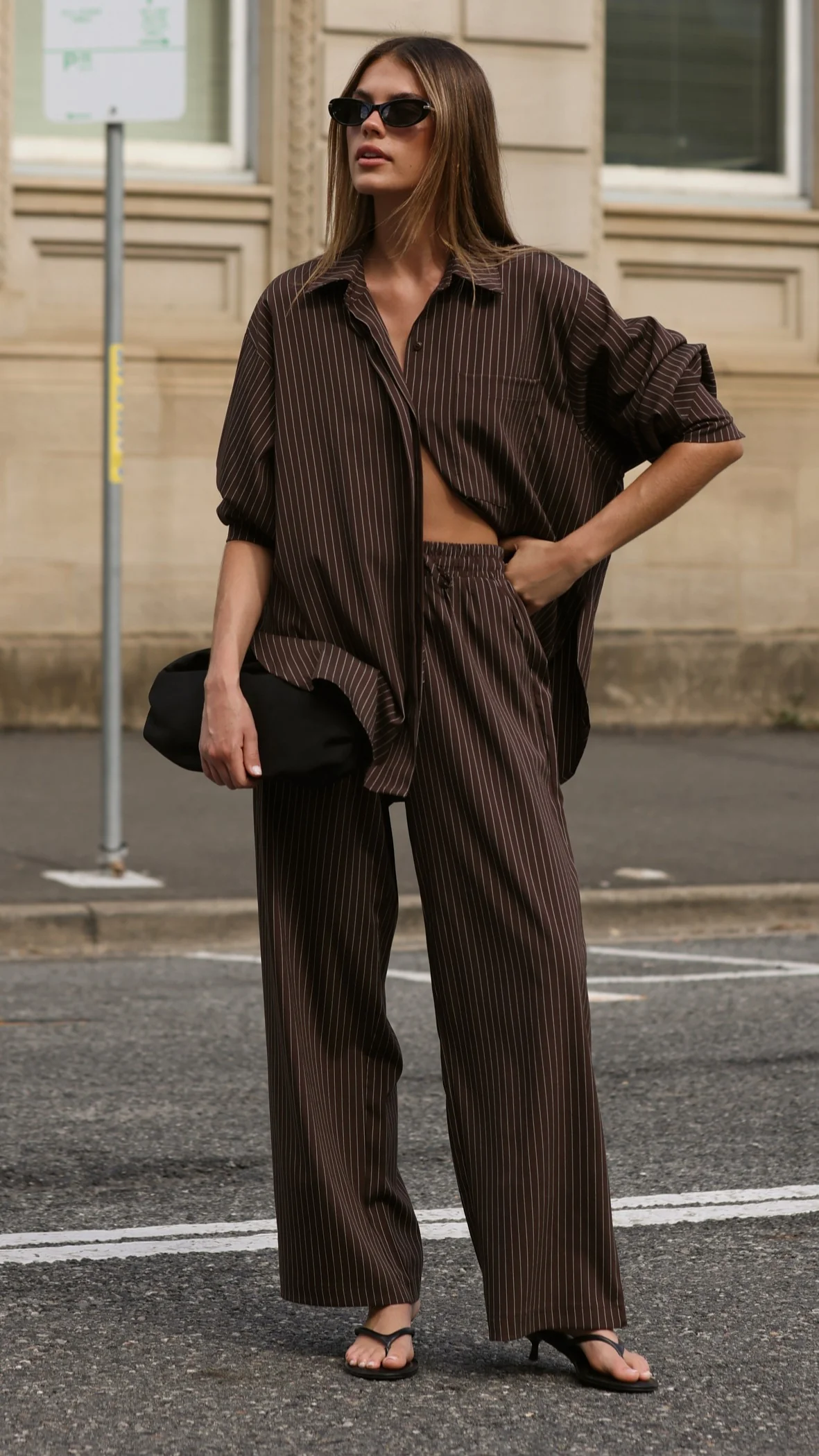 Zaila Long Sleeve Shirt - Chocolate/White Stripe - Image 4