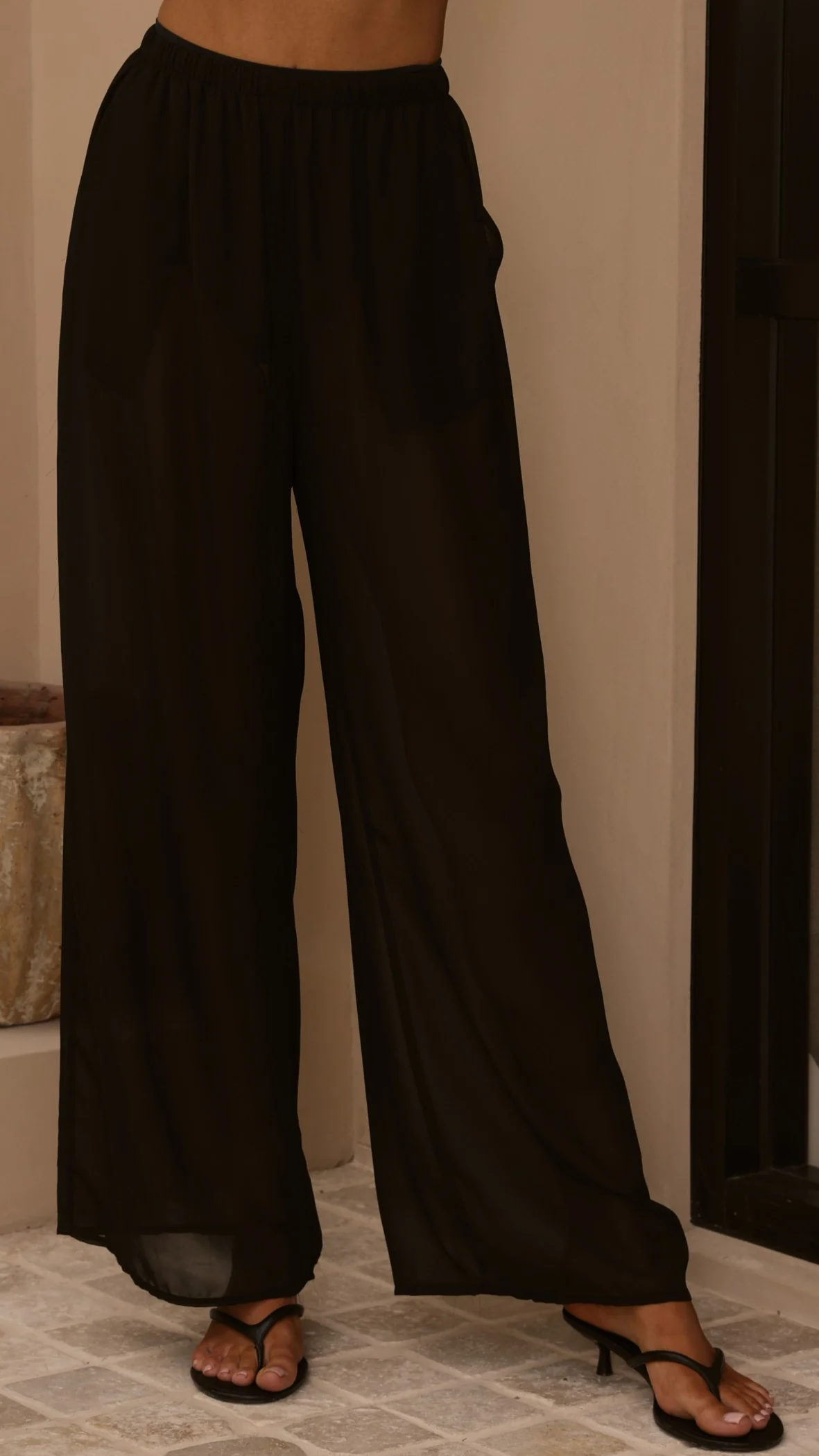 Zaire Long Line Sheer Top and Pants Set - Black - Image 5