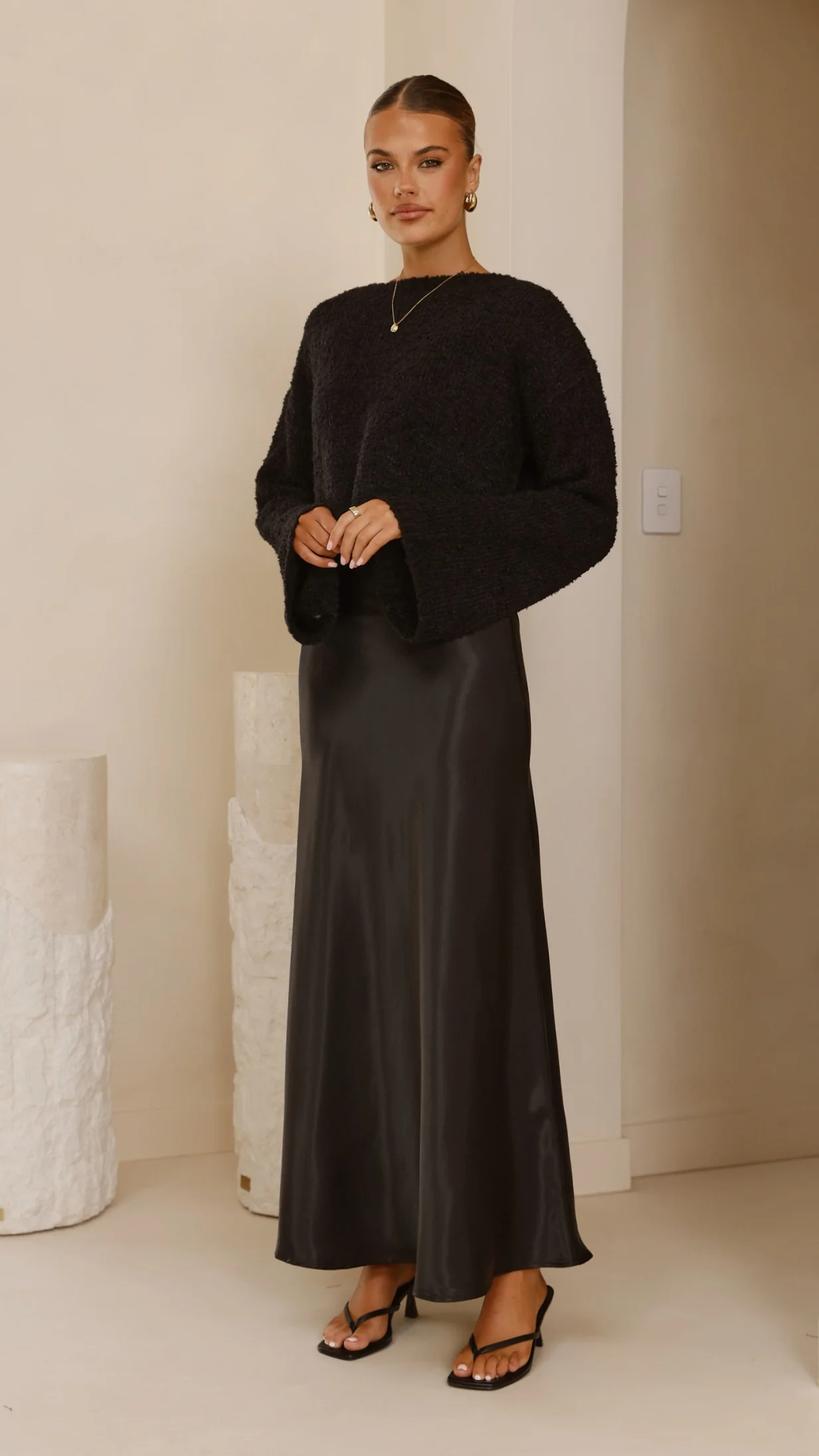 Zala Cropped Knit Sweater - Black - Image 4
