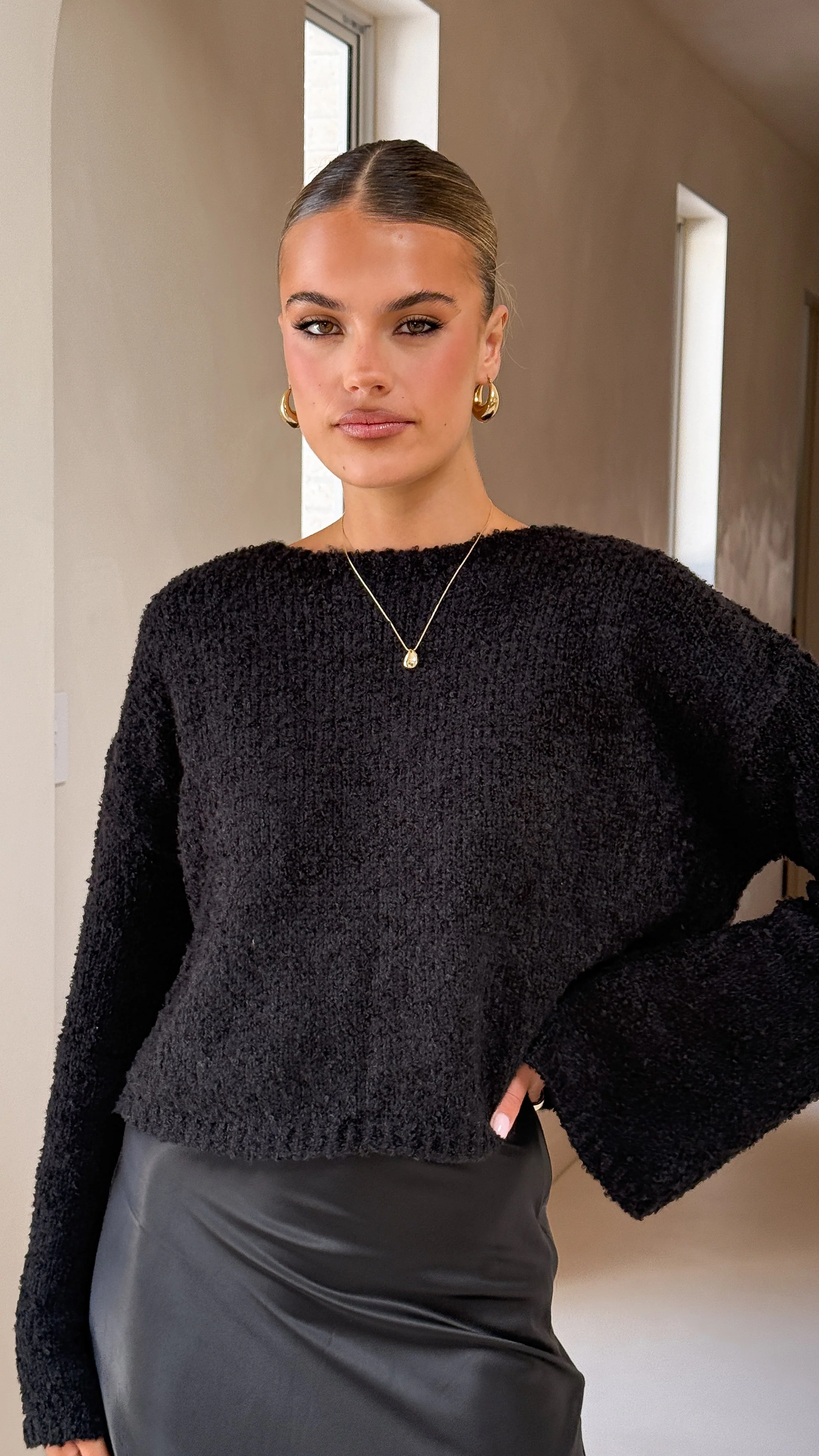 Zala Cropped Knit Sweater - Black - Image 5