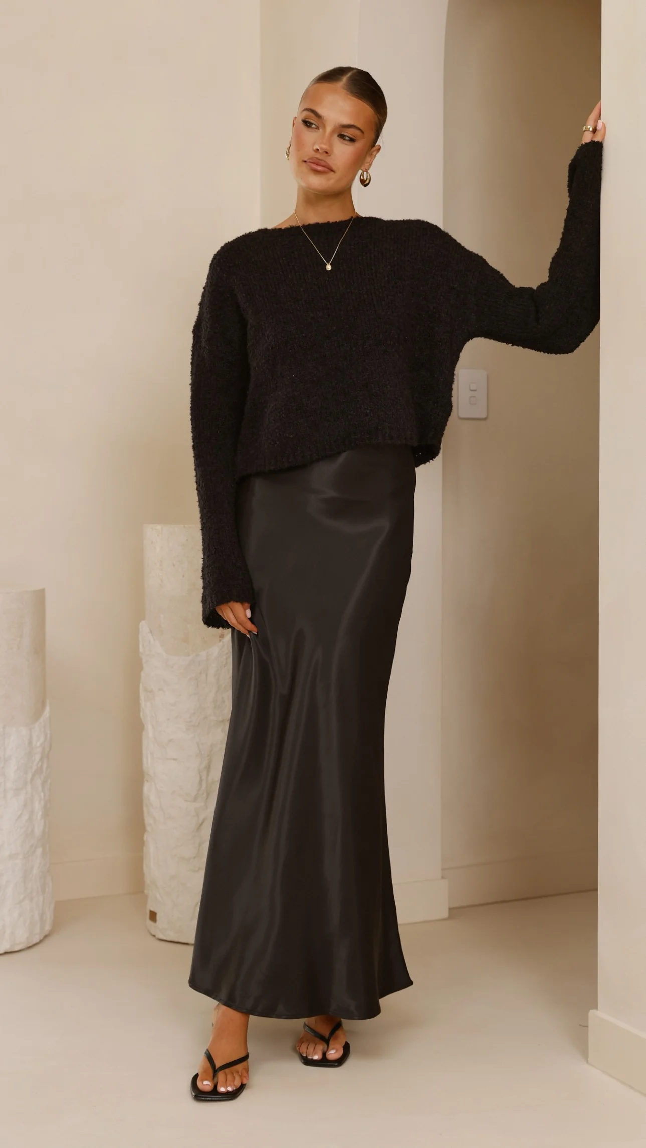 Zala Cropped Knit Sweater - Black - Image 6