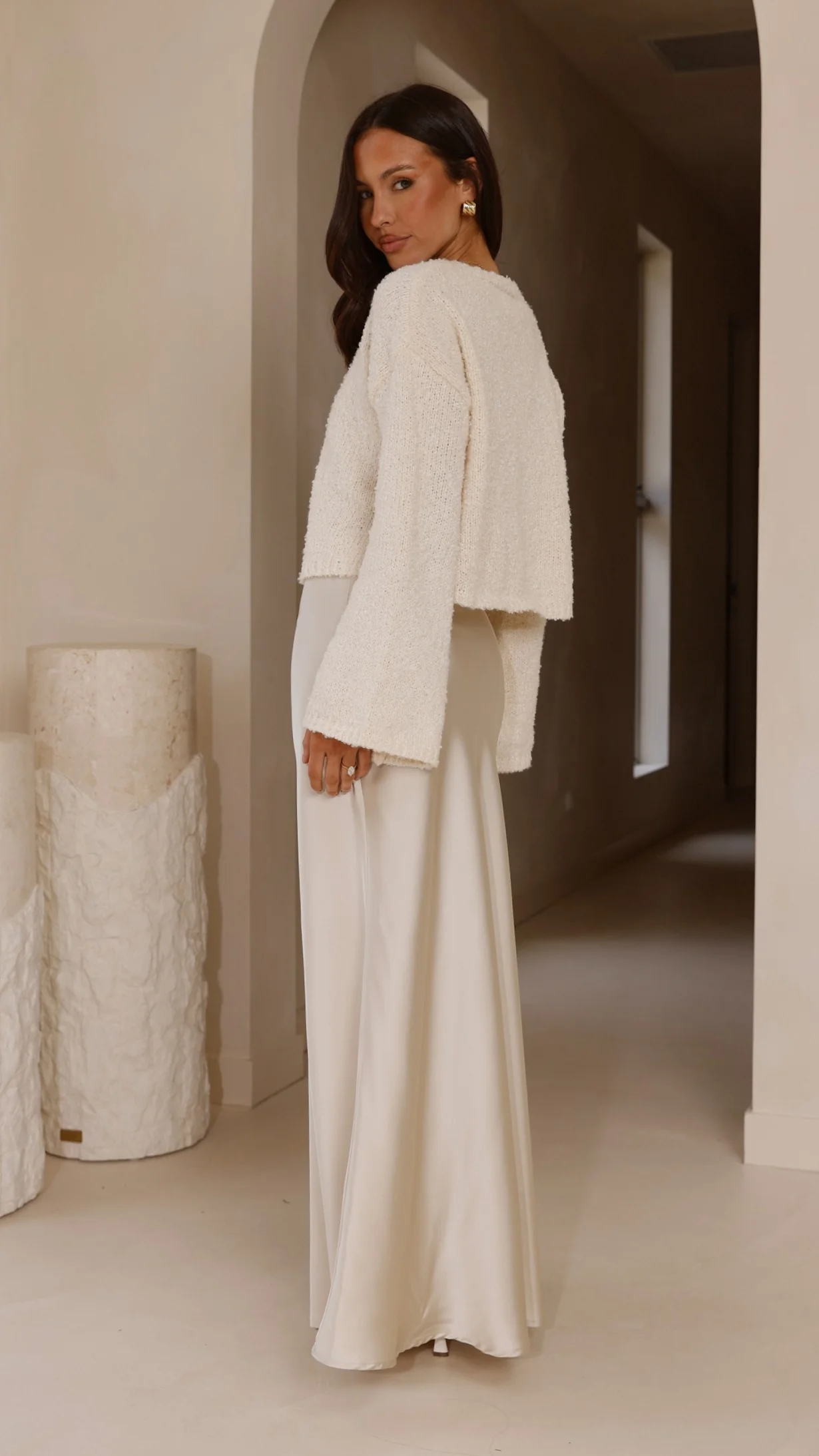 Zala Cropped Knit Sweater - Cream - Image 2