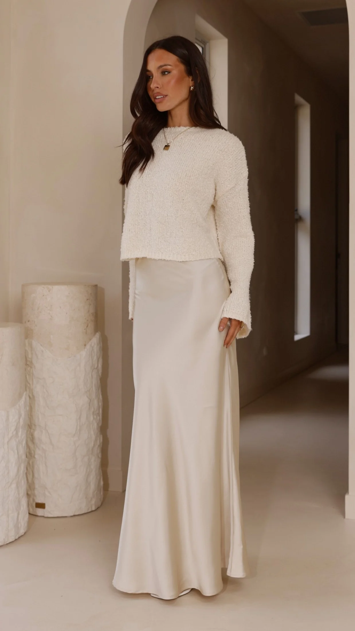 Zala Cropped Knit Sweater - Cream - Image 3