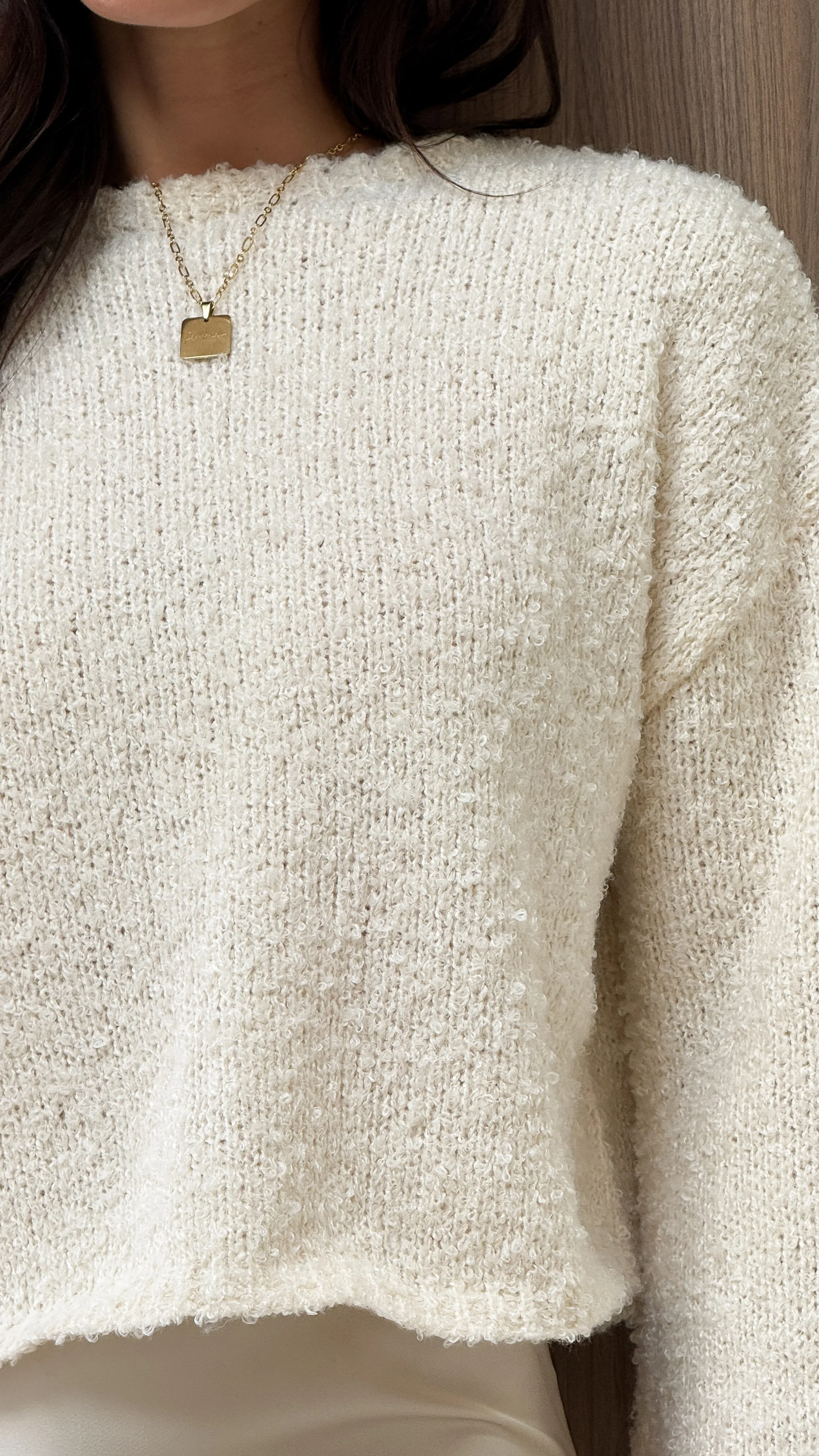 Zala Cropped Knit Sweater - Cream - Image 6