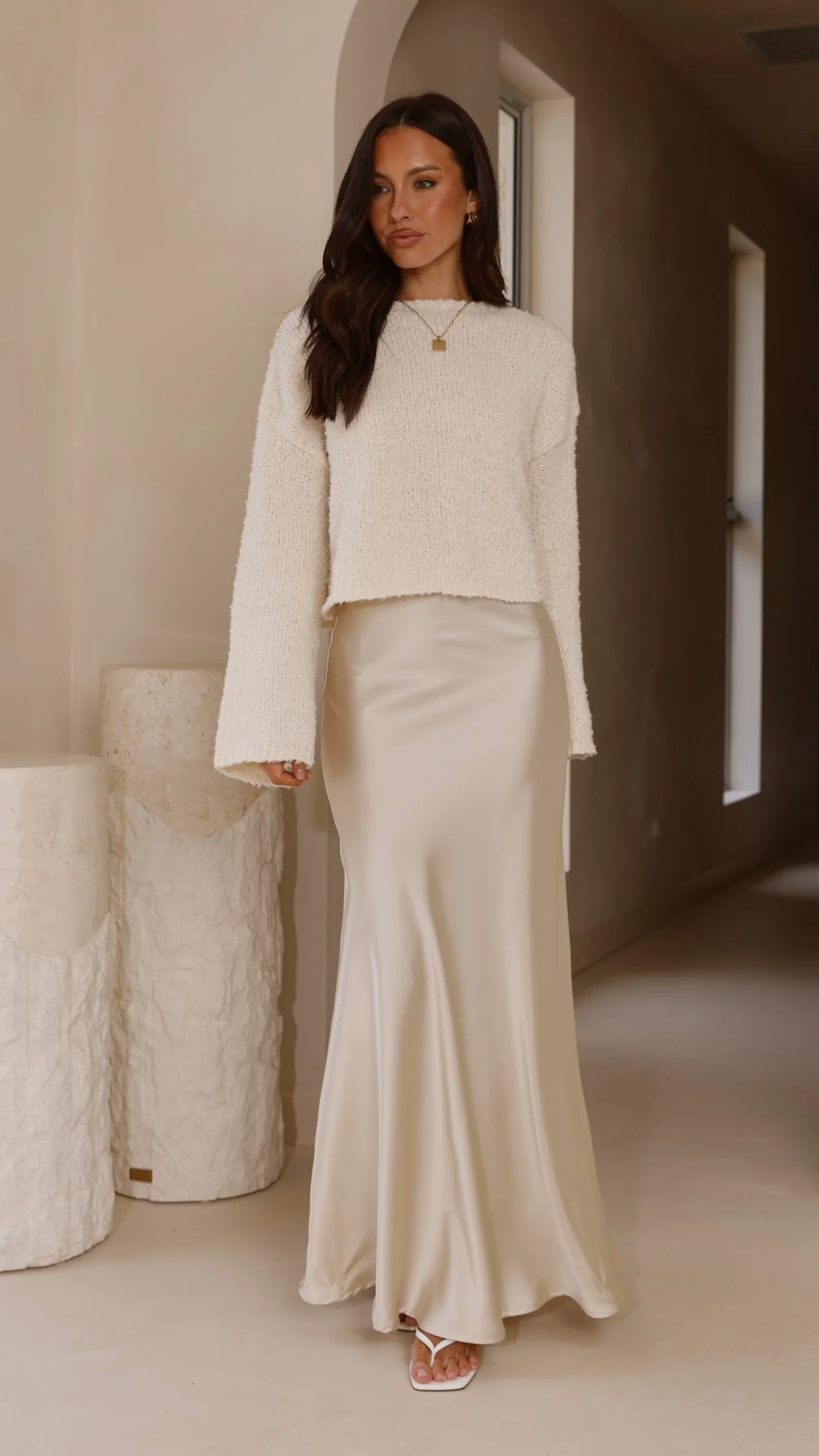 Zala Cropped Knit Sweater - Cream - Image 8