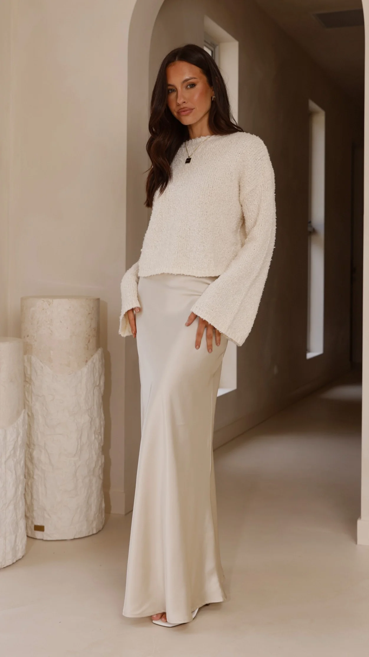 Zala Cropped Knit Sweater - Cream - Image 9