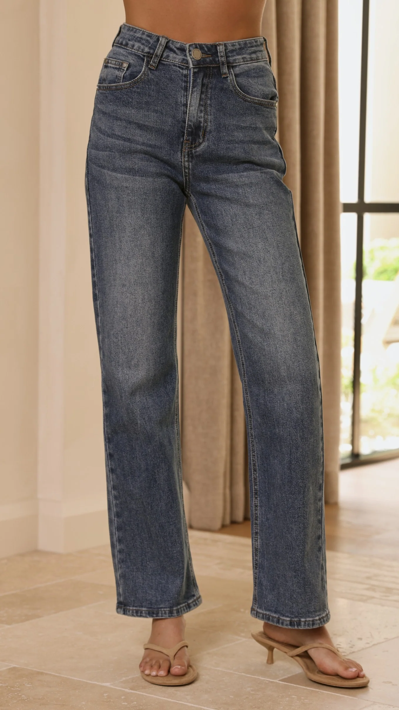 Zana Straight Leg Jeans - Mid Blue - Image 2