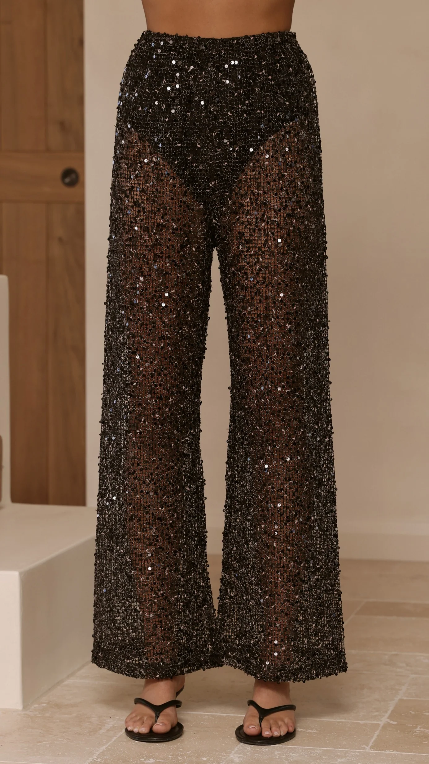 Zarina Sequin Long Line Top and Pants Set - Black - Image 4