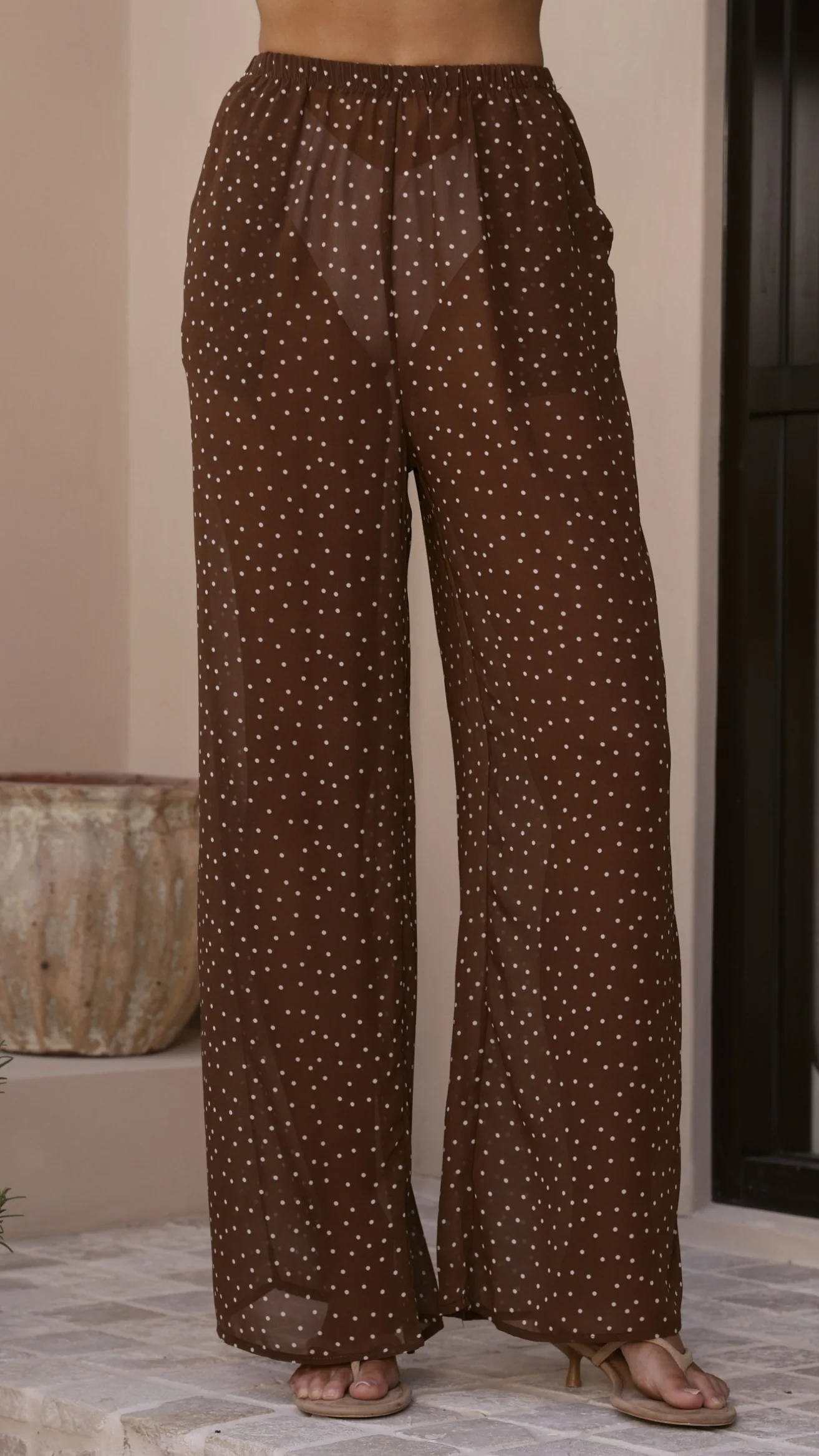 Zavier Oversized T-Shirt and Polka Dot Pants Set - Beige/Chocolate - Image 4