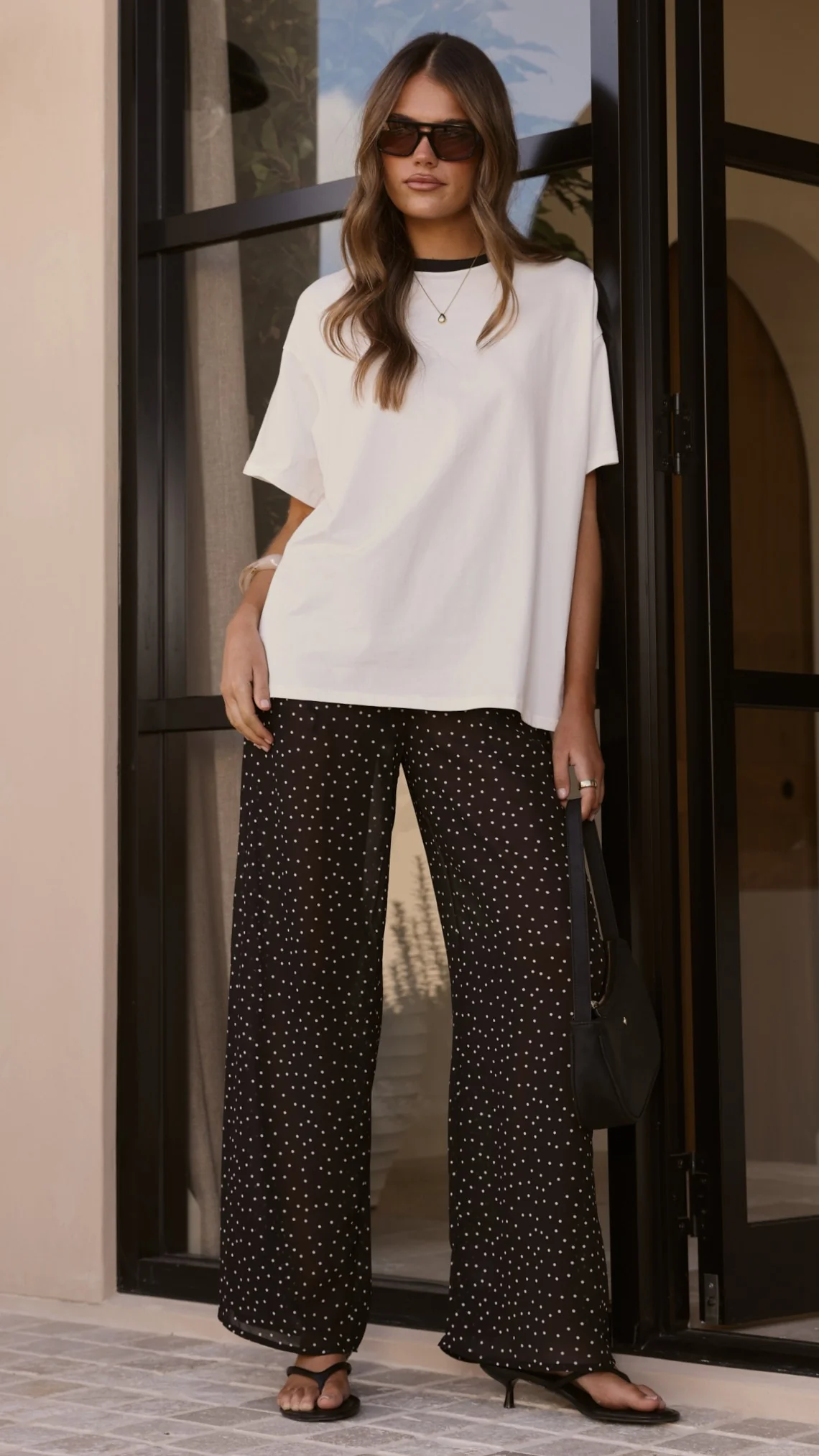 Zavier Oversized T-Shirt and Polka Dot Pants Set - White/Black