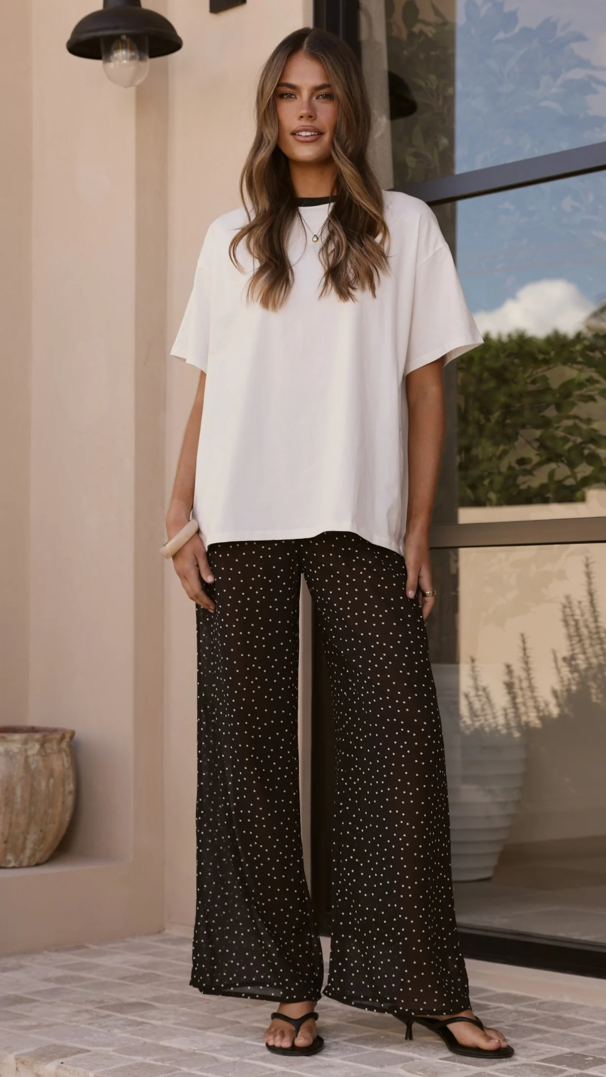 Zavier Oversized T-Shirt and Polka Dot Pants Set - White/Black - Image 11