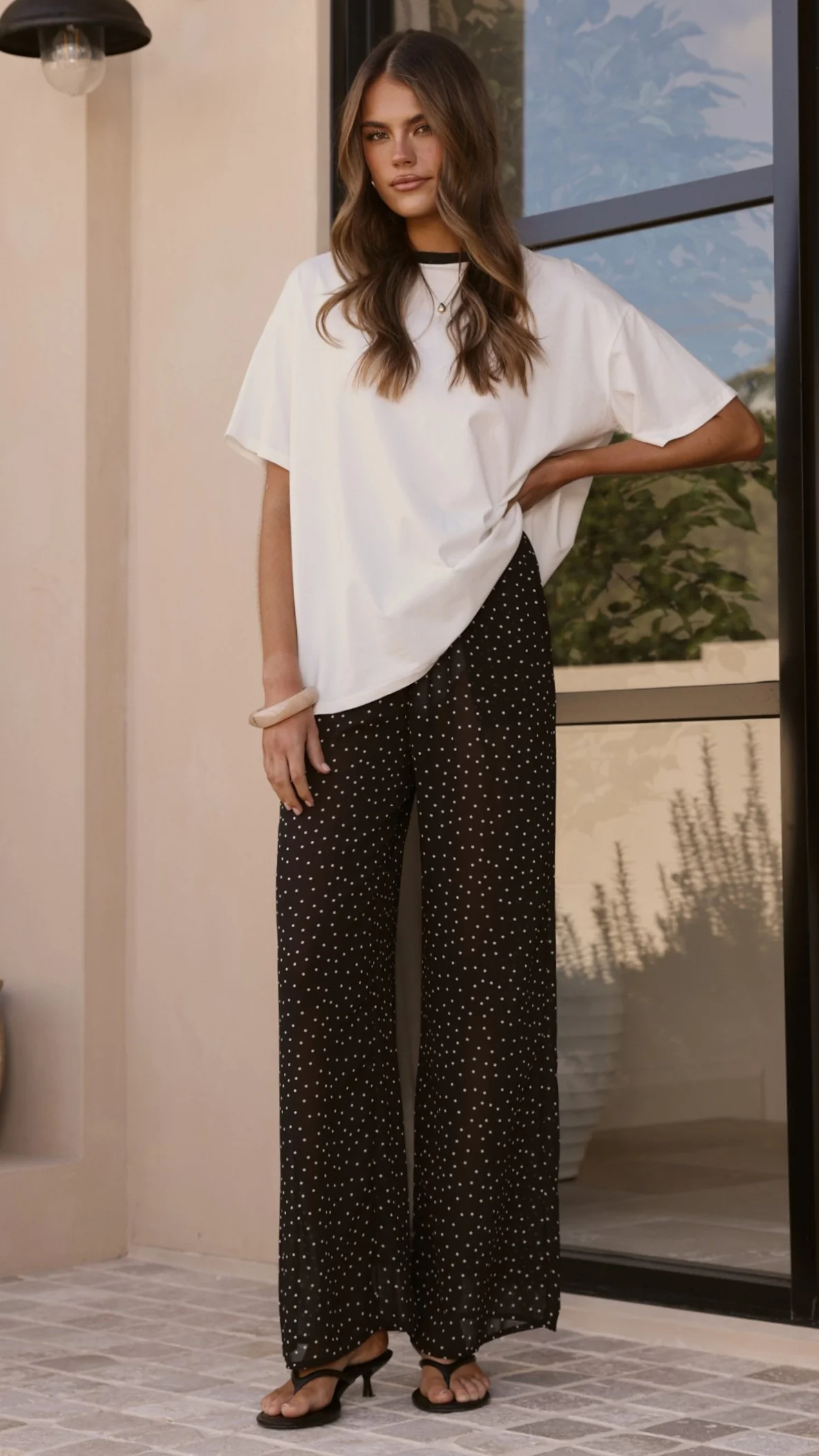 Zavier Oversized T-Shirt and Polka Dot Pants Set - White/Black - Image 4