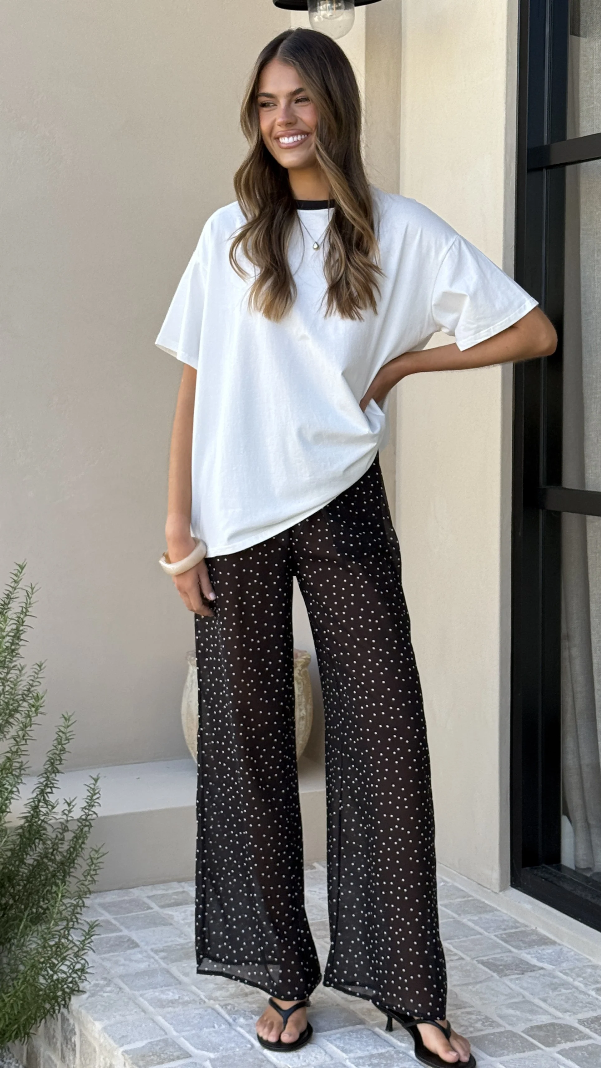 Zavier Oversized T-Shirt and Polka Dot Pants Set - White/Black - Image 5