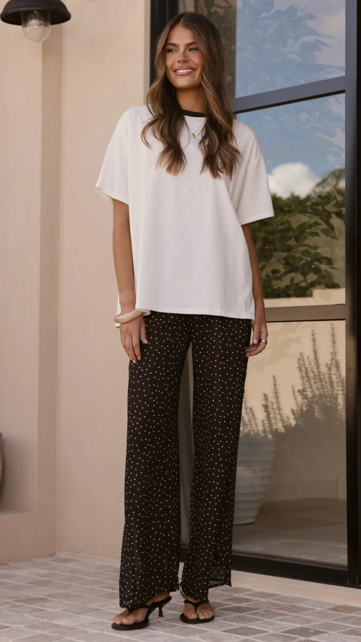 Zavier Oversized T-Shirt and Polka Dot Pants Set - White/Black - Image 6