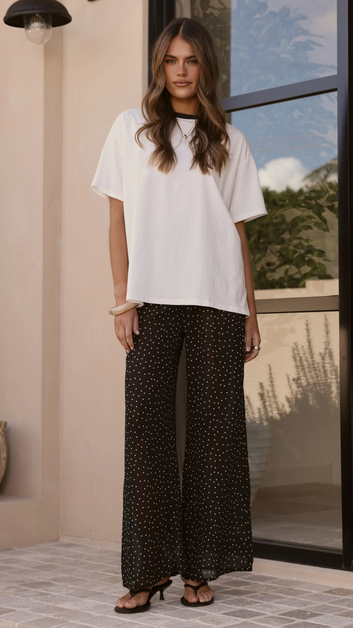Zavier Oversized T-Shirt and Polka Dot Pants Set - White/Black - Image 7