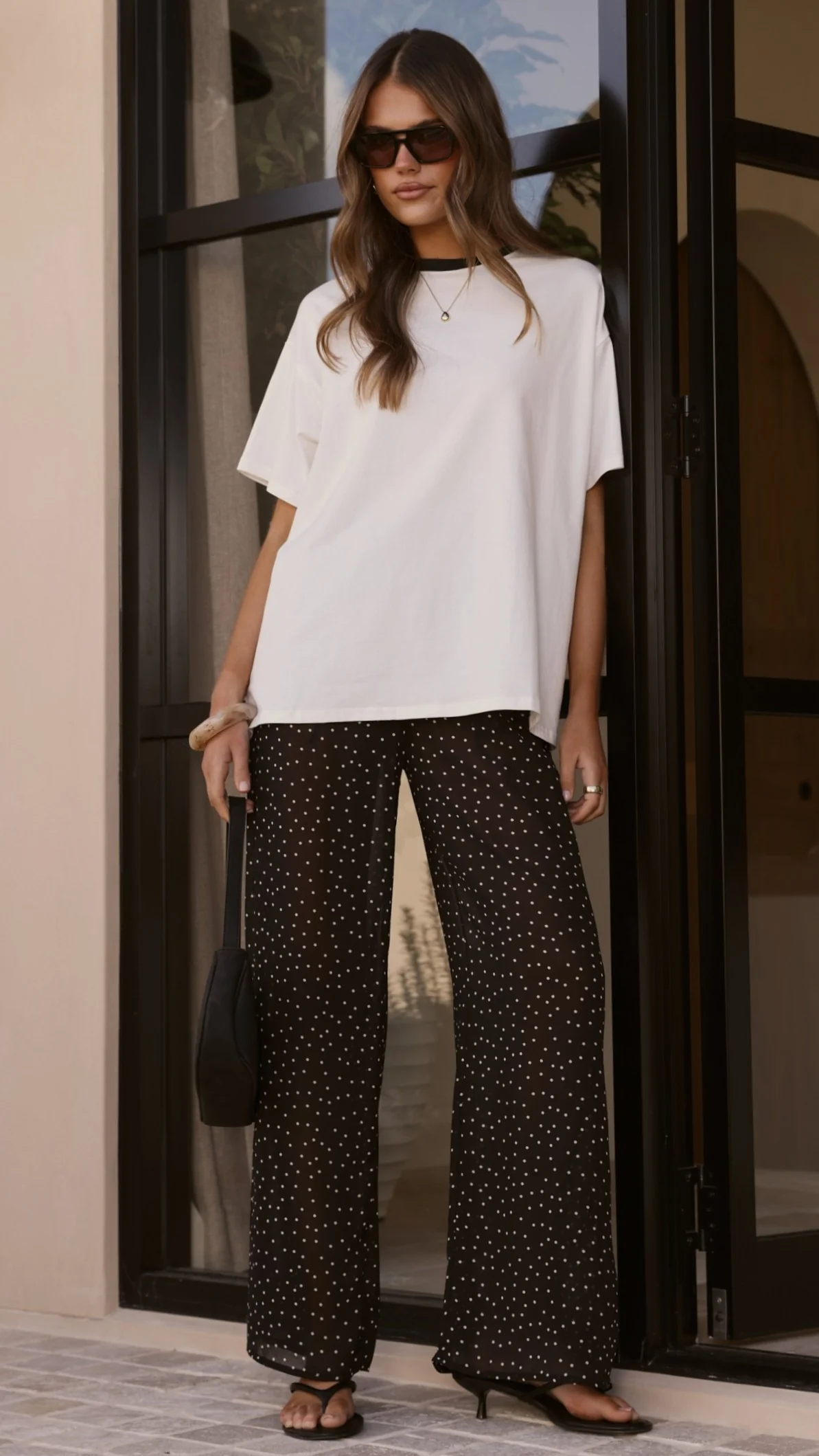 Zavier Oversized T-Shirt and Polka Dot Pants Set - White/Black - Image 9