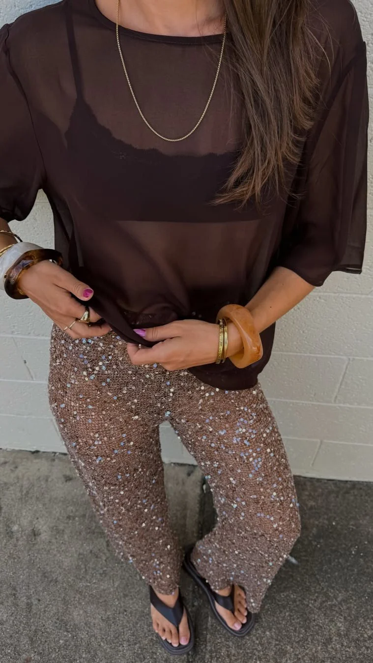 Zinnia Sequins Pant - Mocha - Image 12