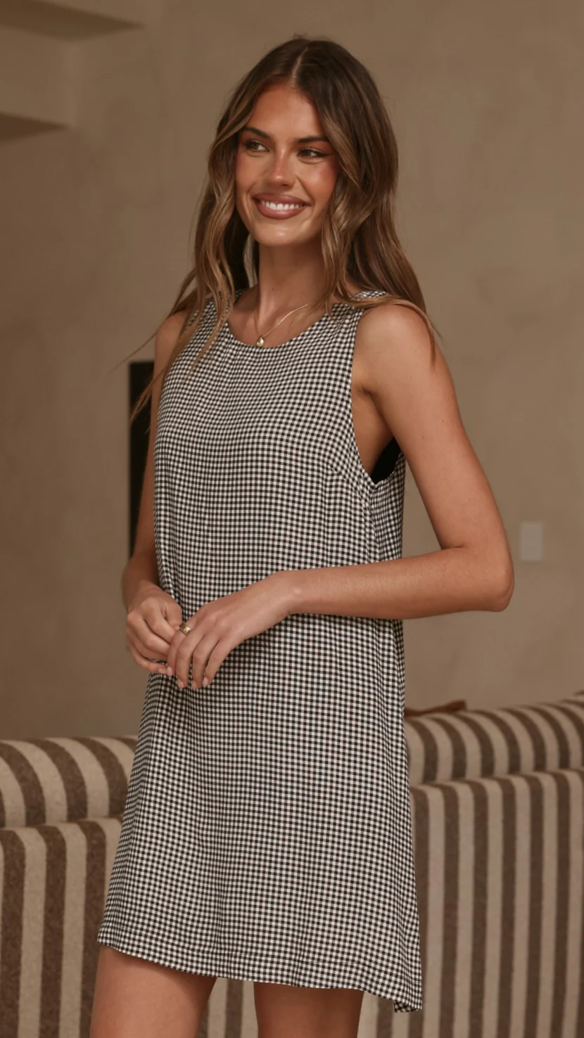 Zoelyn Mini Dress - Black Gingham - Image 5