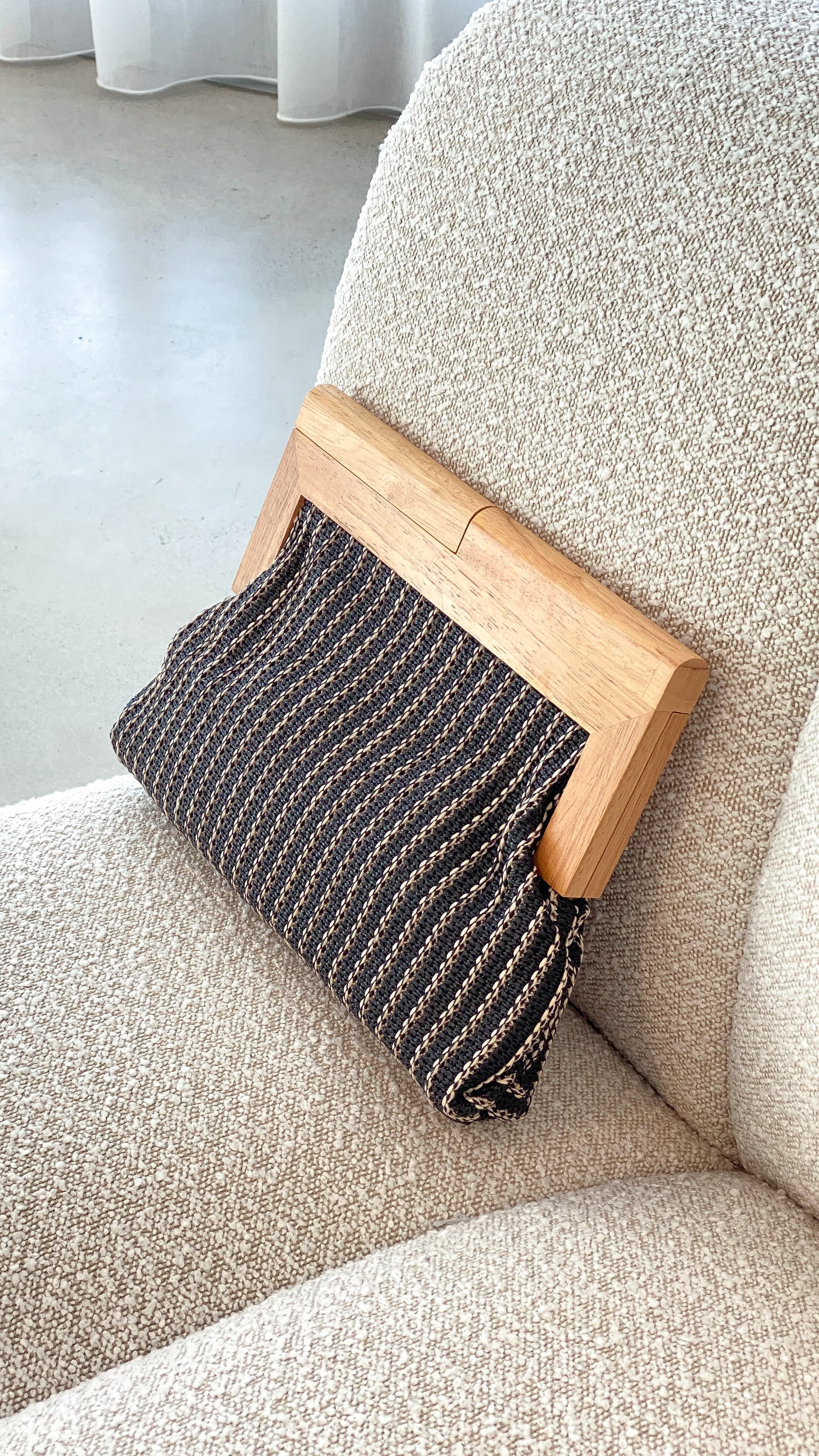 Zoey Thin Stripe Timber Frame Clutch - Black - Image 3