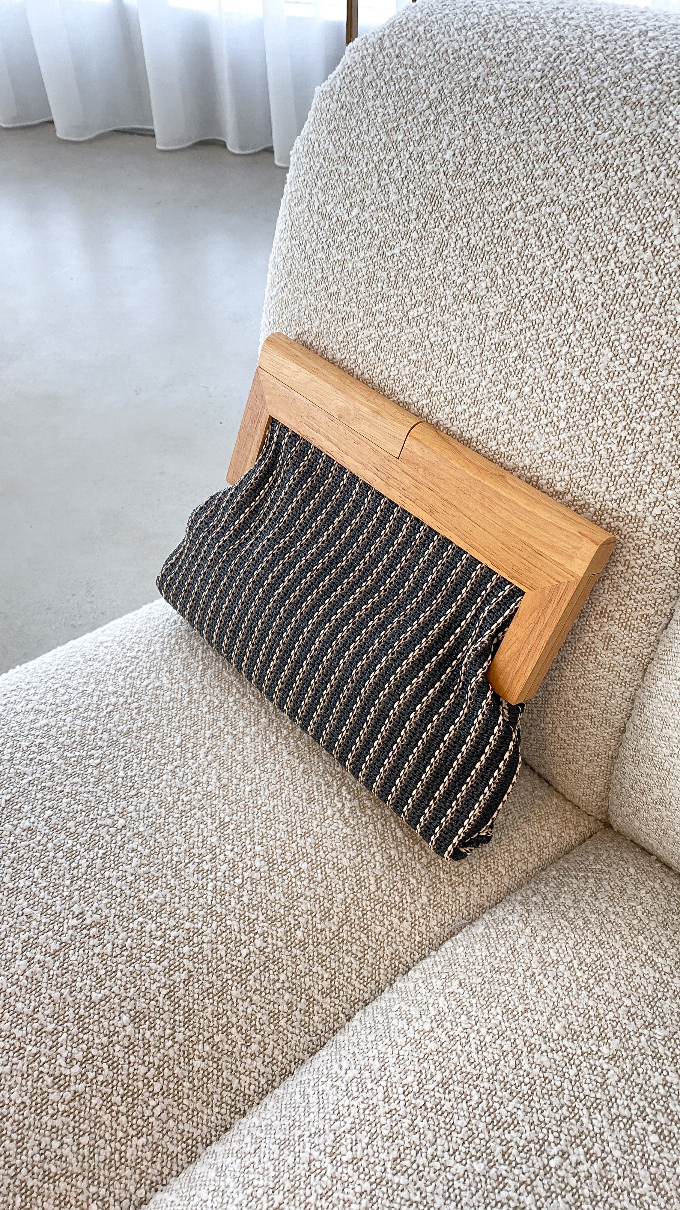 Zoey Thin Stripe Timber Frame Clutch - Black - Image 5